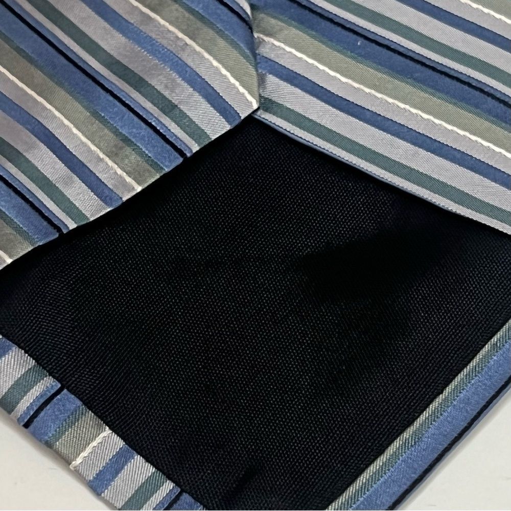 DKNY‎ 100% Silk Designer Tie Gray Striped Business Casual Retro Necktie US-Made - Picture 10 of 10